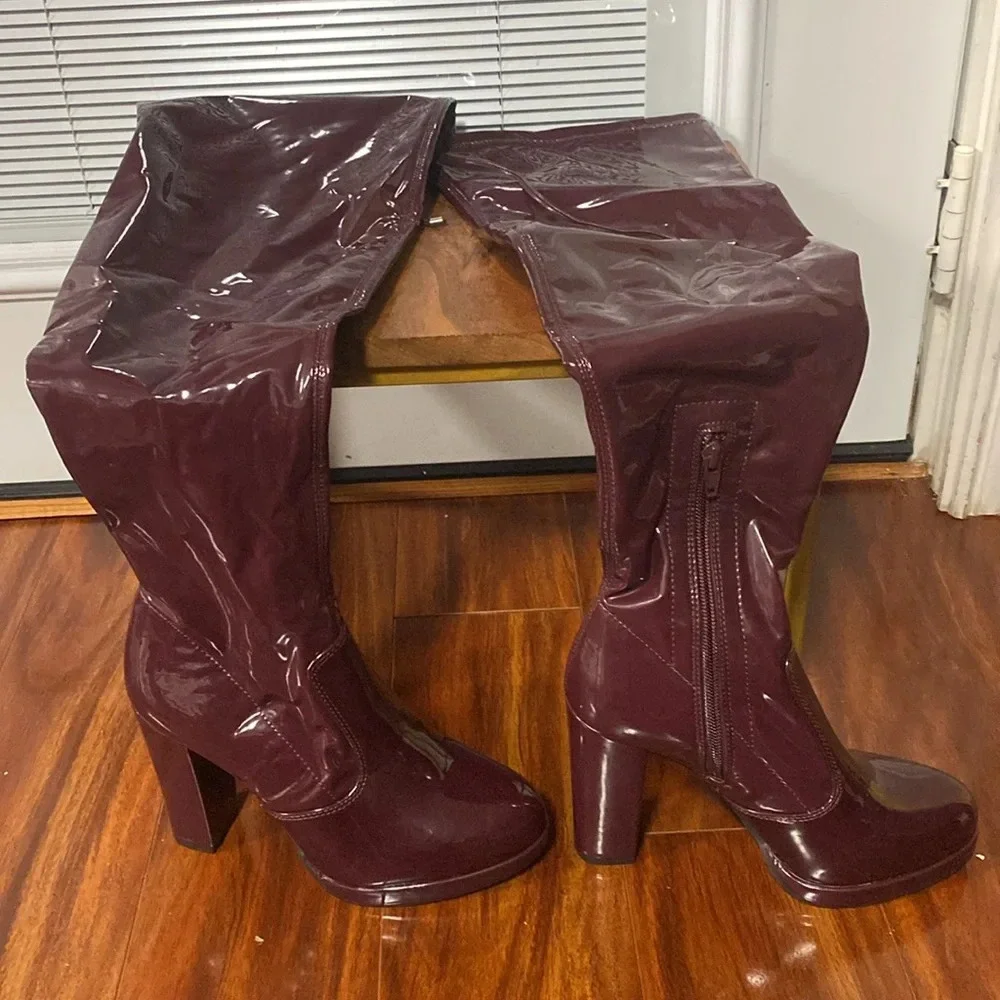 GB Get-Real Patent Platform Over-The-Knee Block Heel Boots Size 7.5